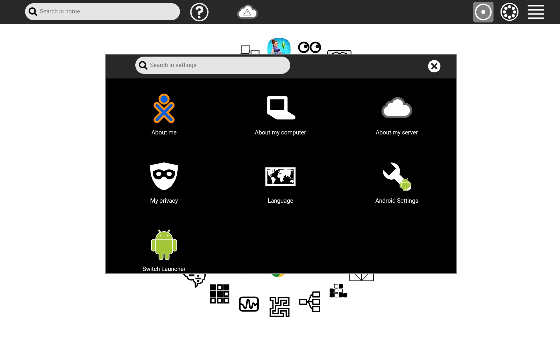 The SugarizerOS settings screen